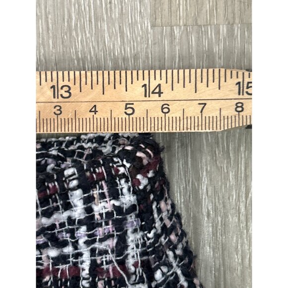 LOFT Women's Plaid Tweed Mini‎ Skirt Size 0 Black White Red Zip Accent Academia - Picture 4 of 7